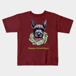 Happy Howlidays Scottish Terrier Wreath Kids T-Shirt